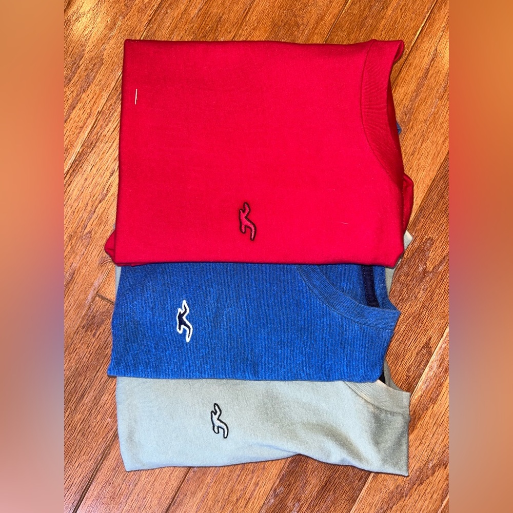 3 Hollister shirts, Army Green, Red and Blue: size M